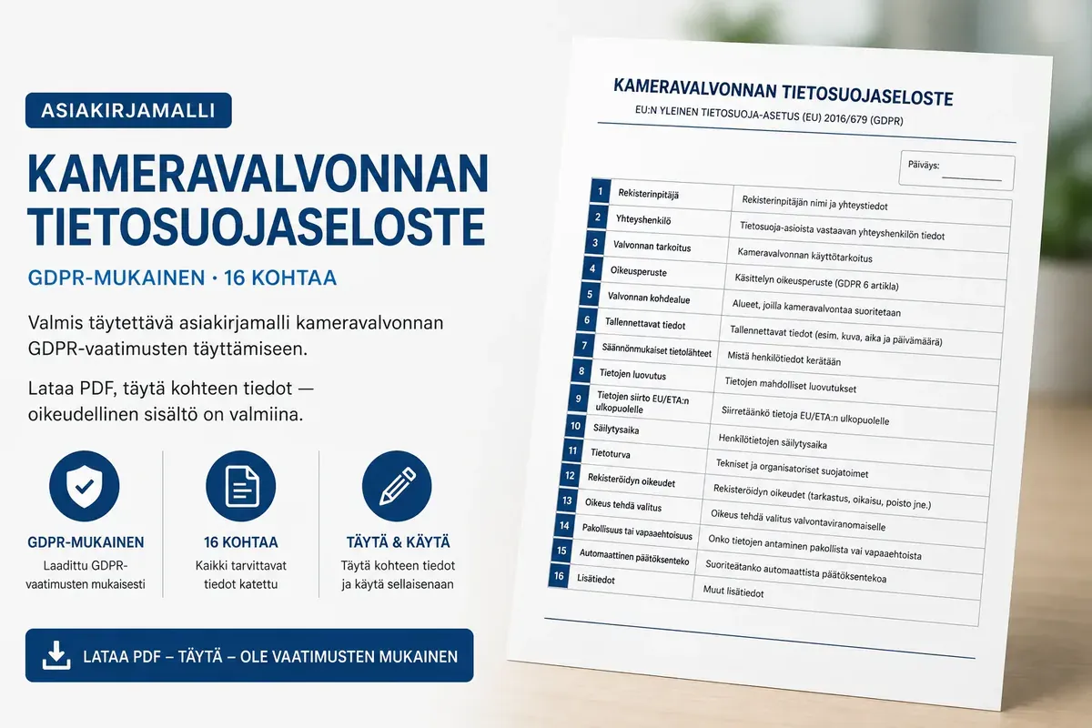 Kameravalvonnan tietosuojaseloste
